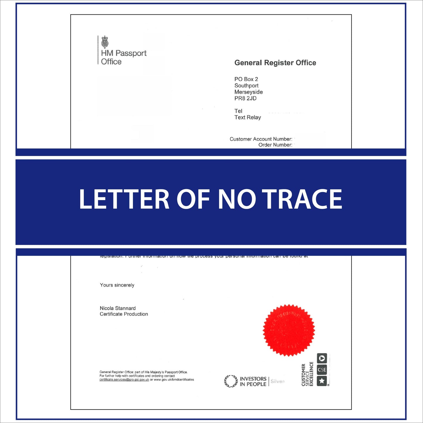 Letter of no trace