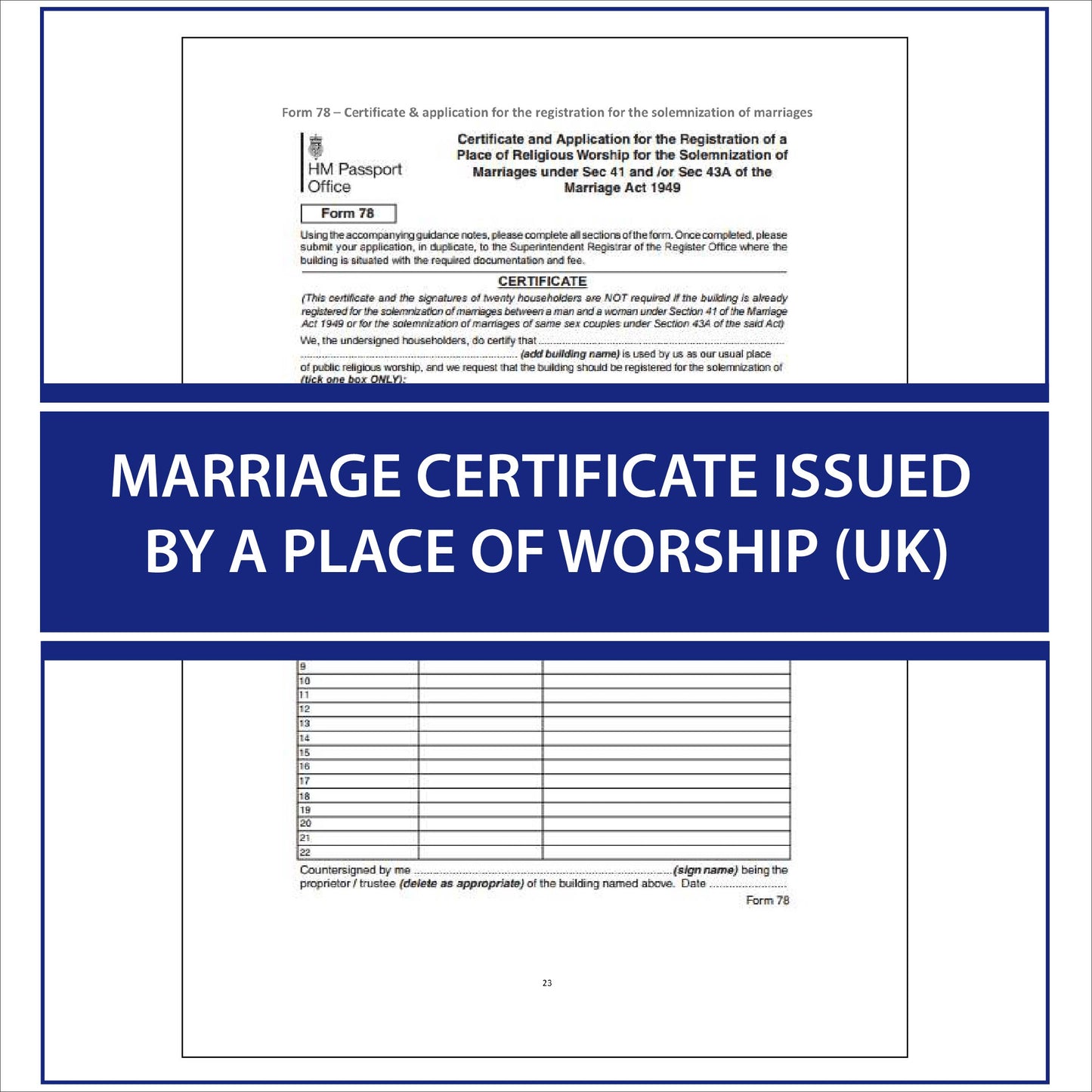 UK Marriage Certificate Issued By A Place Of Worship