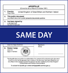 Same Day Apostille (Restricted Urgent Service)