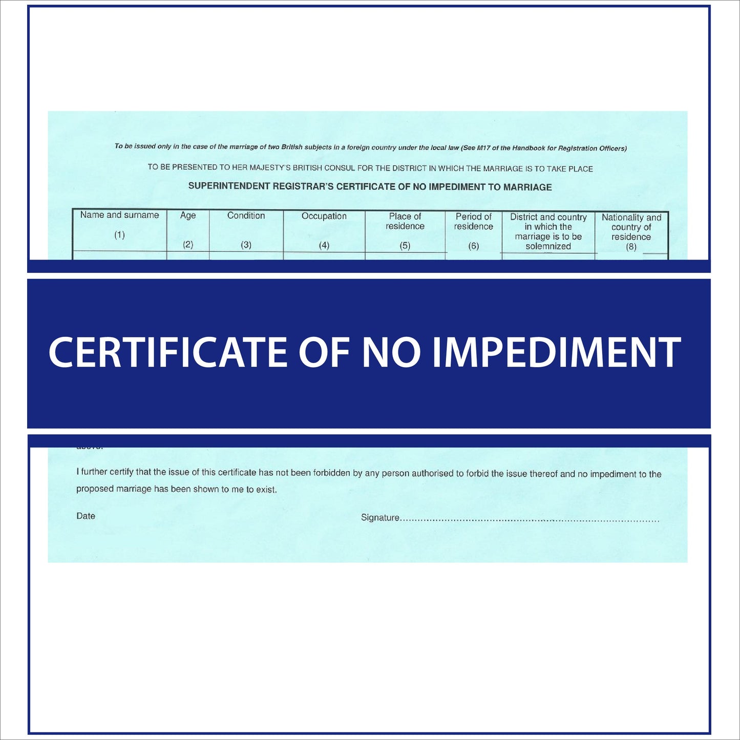 Certificate of no impediment
