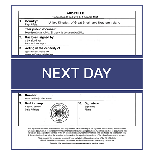 Next-day Apostille (Platinum Partners)